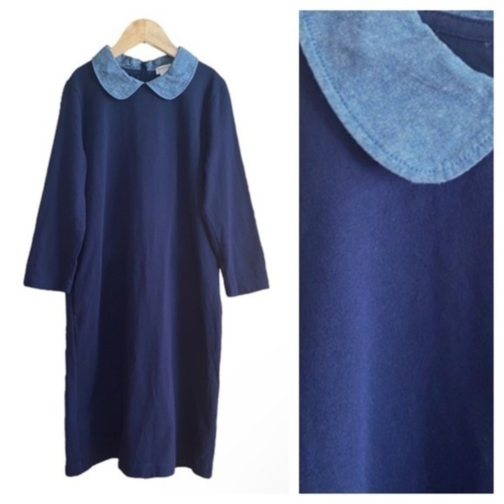 Crewcuts Navy Blue Chambray Peter Pan Collar Long Sleeve Dress 12
